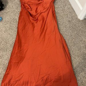 Alfred Angelo Burnt Orange Strapless Satin Lace Up Back Formal Gown